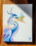 héron coloré, acrylique sur toile, 24 x 30cm