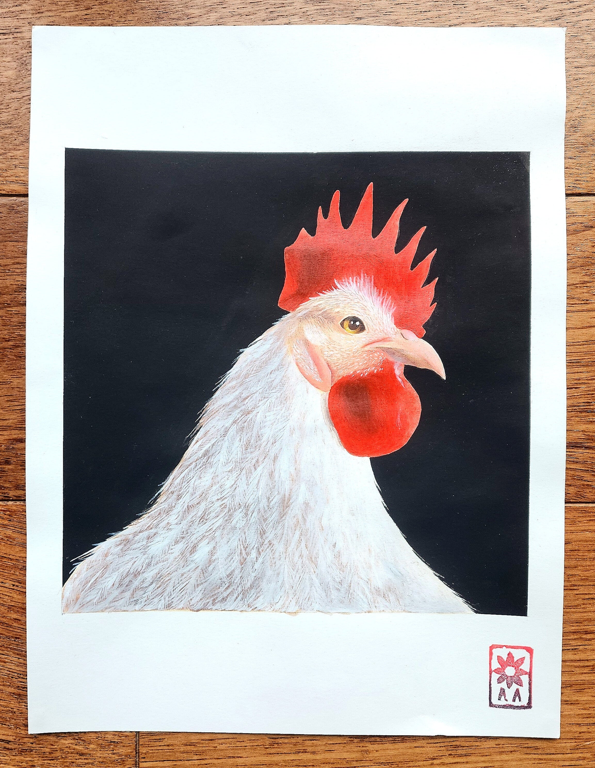 Coq, peinture acrylique 24x32cm